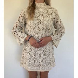 Vintage 1960s Lace Shift Mini Prom Dress XS
